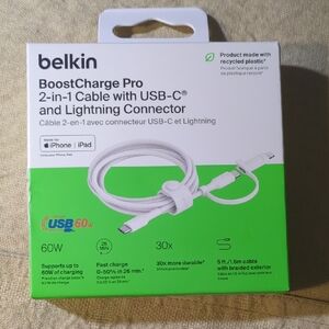 Belkin Green and White BoostCharge Pro Cable with USB-C and Lightning